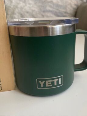 Yeti Green Stainless Steel 14 oz Rambler With Company Logo